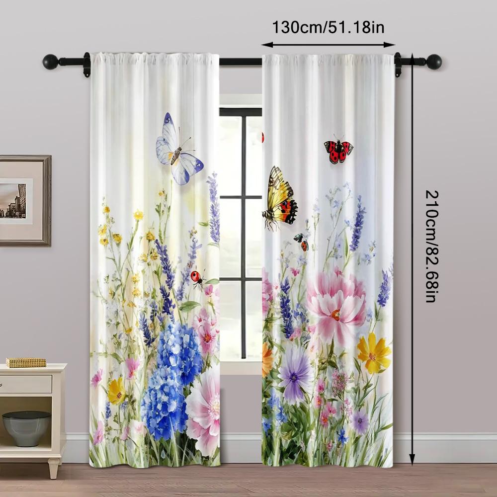 2pcs   Popular Curtain Panels  print Art Deco Floral & Butterfly 100% Polyester (without rod) Outdoor Decorations Use for