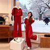 Women's Red Series Velvet Hoodie and Sportswear Set – Stylish, Age-Reducing Two-Piece for Autumn/Winter