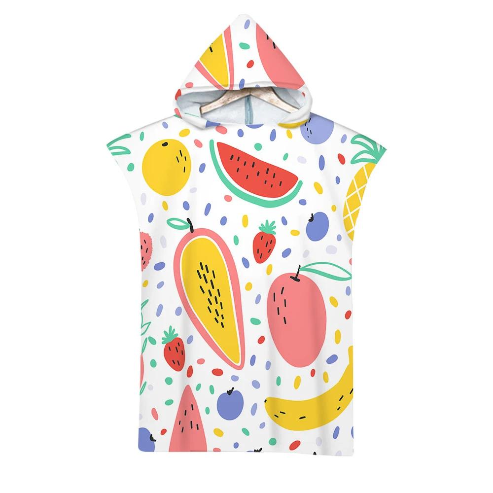 Tropical Fruits Print Hooded Beach Towel Microfiber Bath Towel Summer Poncho Surf Towel for Men Women, Changing Robe, Bathrobe