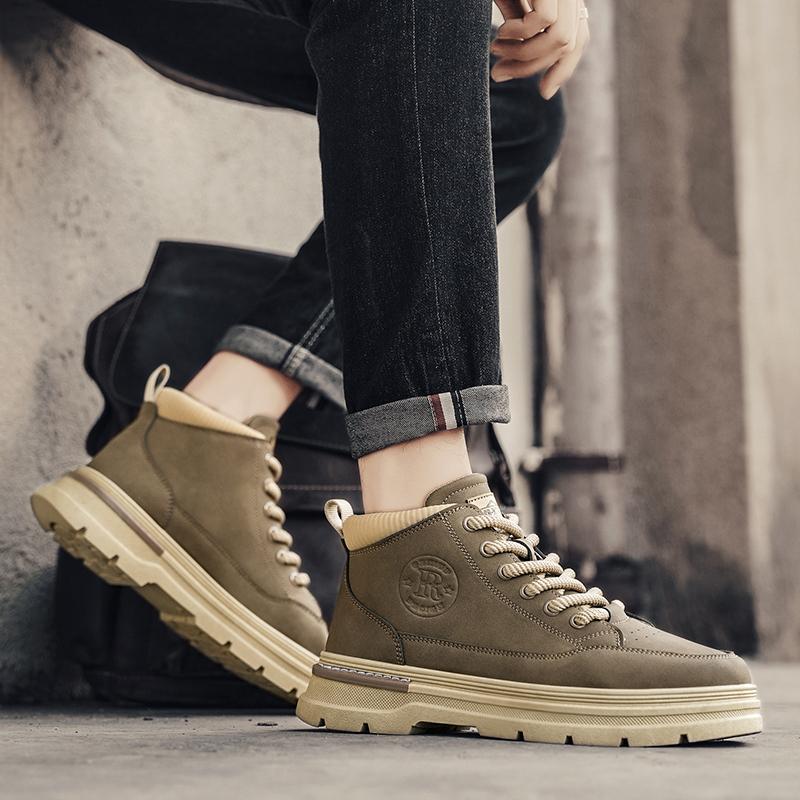 Men Retro Work Shoes Winter Thick Bottom High Top Non Slip Casual Boots Leather Boots Chelsea Desert Waterproof Boots Winter Boots Shoes for Men