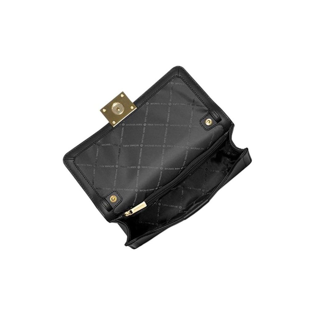 Michael Kors MK Sonia Chain Solid Color Large Logo Flap Leather Shoulder Crossbody Bag Medium Women Bags Black 35F1G6SL3L-001