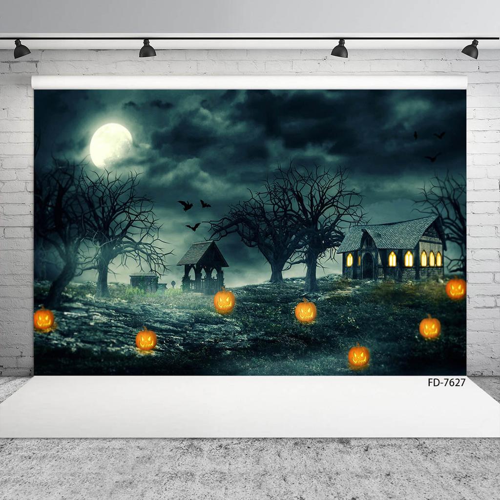 Halloween Backdrops Pumpkin Lantern Spooky Haunted house Baby Children Party Photography Backgrounds For Photo Studio Photophone