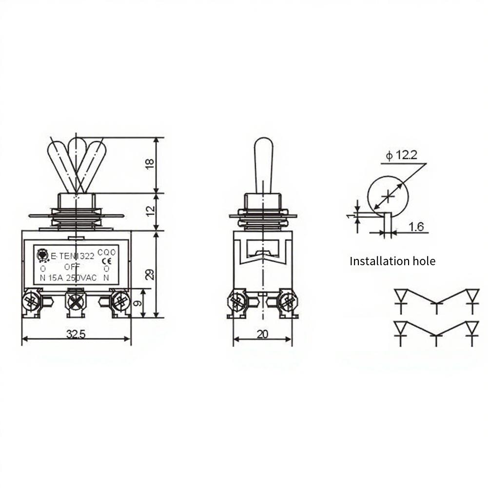 Power Control 12mm Hole Size 6 Pin Switch 3 Position Toggle Switch Appliance 3 Position Switch 250V Rated Voltage