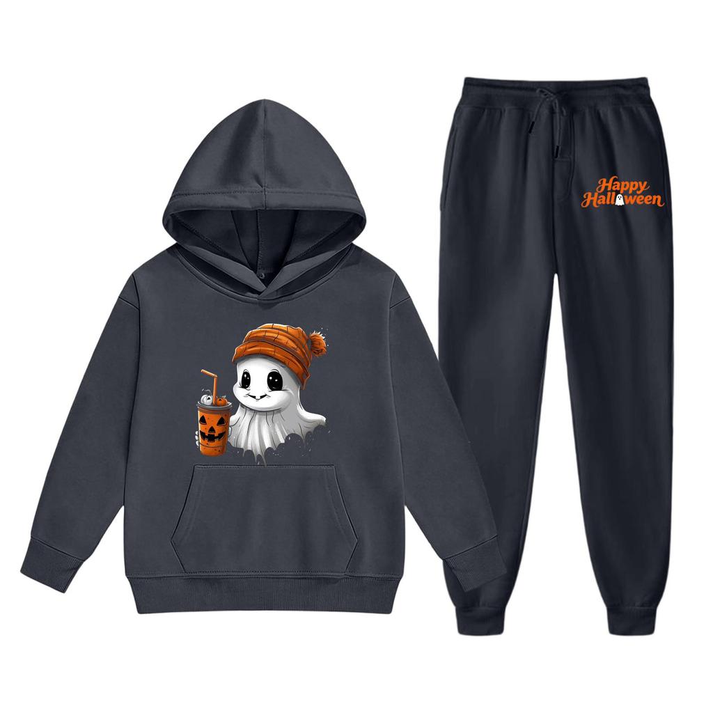Kids Hoodie and Sweatpants Set Halloween Printed Outfit Lightweight Pullover Hooded Top and Elastic Waist Bottoms for Boys and Girls