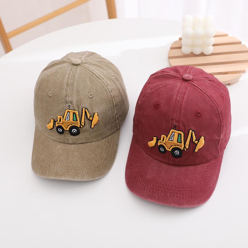 Children's Washable Excavator Cartoon Baseball Cap - Spring/autumn, Boys' Girls' Retro Baseball Cap