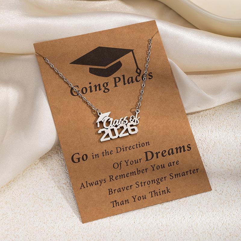 Cross-Border Creative Graduation Gift: Stainless Steel Frosted Gold Doctor's Hat Necklace for Women