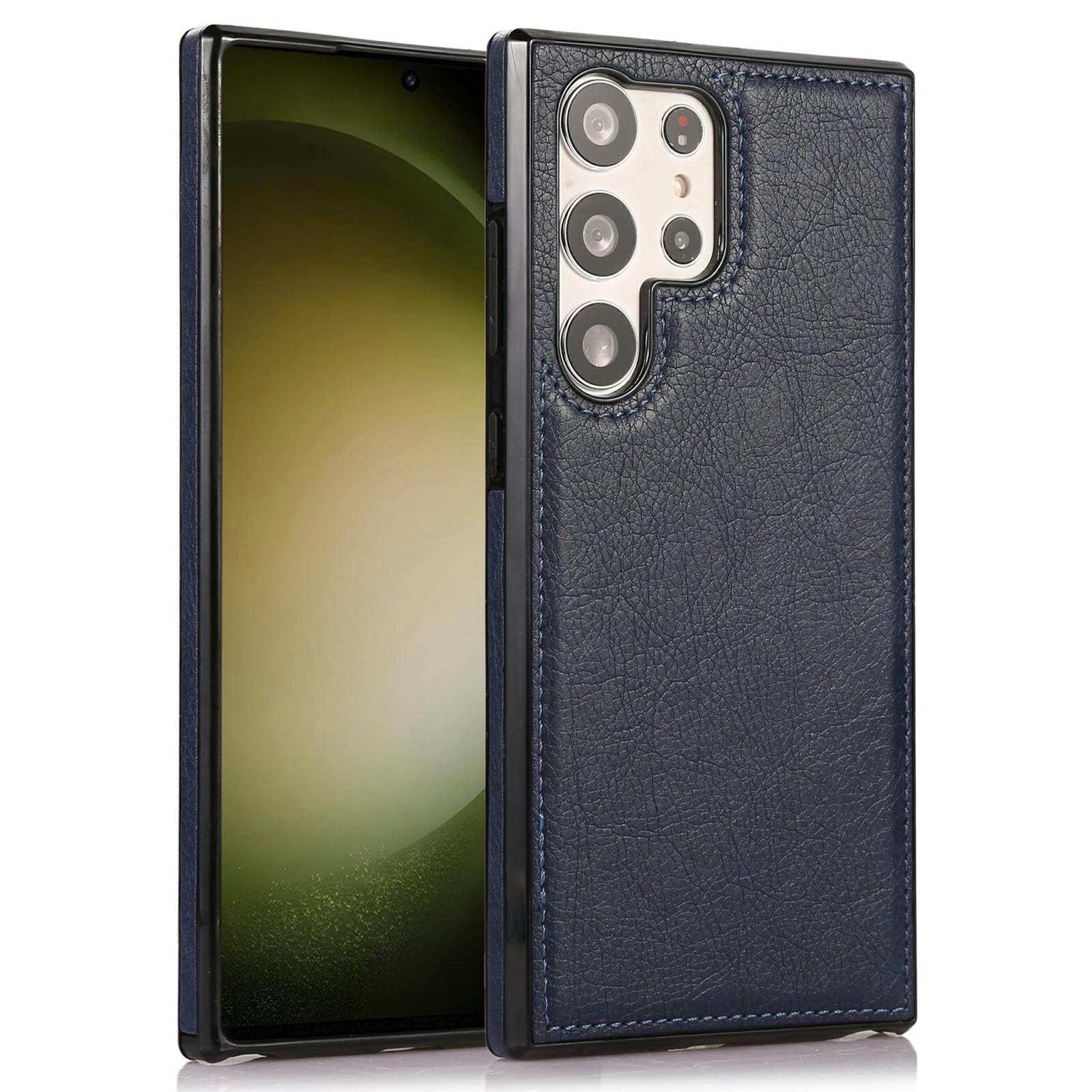 

For Samsung Galaxy S24 Ultra Case Litchi Texture PU Leather Coated PC+TPU Phone Cover Blue