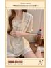 2026 Summer Women's Cotton Pajama Set with Built-in Bra, Lace Trim & Short Sleeves