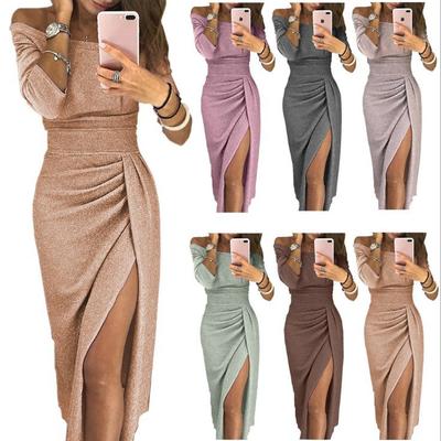 Women's Cutout One-Shoulder Dress Sparkle Evening Gown Sheer
