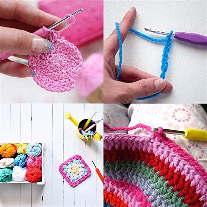 9 in 1 USB Rechargeable LED Light Up Crochet Hooks Kit Pink Case 2.5-6.5mm