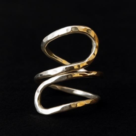 Modern Abstract Wrap Ring, 925 Sterling Silver, Adjustable Hammered Silver Statement Ring for Women