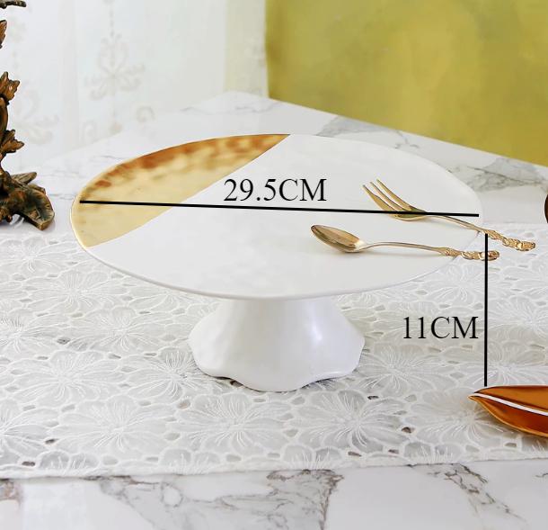 Golden High Footed Fruit Plate Ceramic Decorative Plate Snack Tray Refreshment Tray Dessert Bowl Cake Stand Pastry Plates Dish