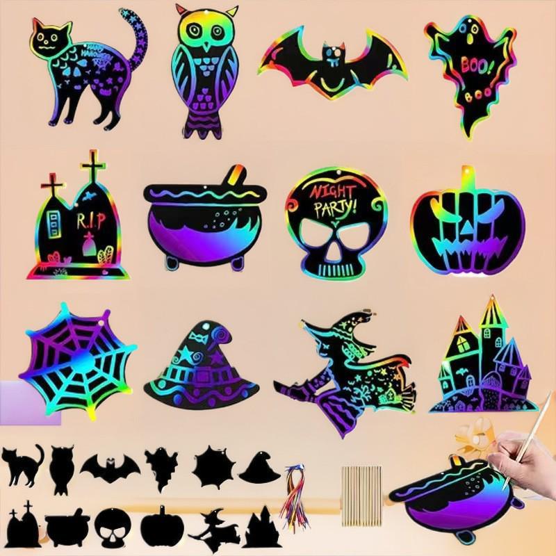 Halloween DIY Handmade Colorful Scratch Art Paper for Kids' Decoration