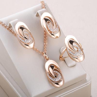 Незвичайна Геометрія Глянцеві Повсякденні Набори Ювелірних Виробів Колір Рожевого Золота Натуральний Циркон Велике Кільце Сережки Намисто Для Жінок