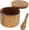 Acacia Wood Salt and Pepper Bowl Natural Wood Salt and Spice Cellar with Spoon and Magnetic Rotating Lid Kitchen Salt Holder