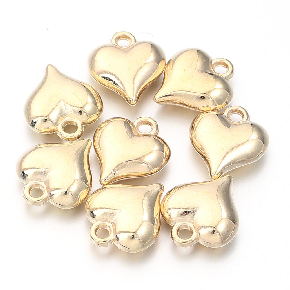 50pcs/lot Gold Color Heart shape Charms CCB Plastic Spacer Beads Pendant For Jewelry Making DIY Crafts Bracelet Earring Necklace