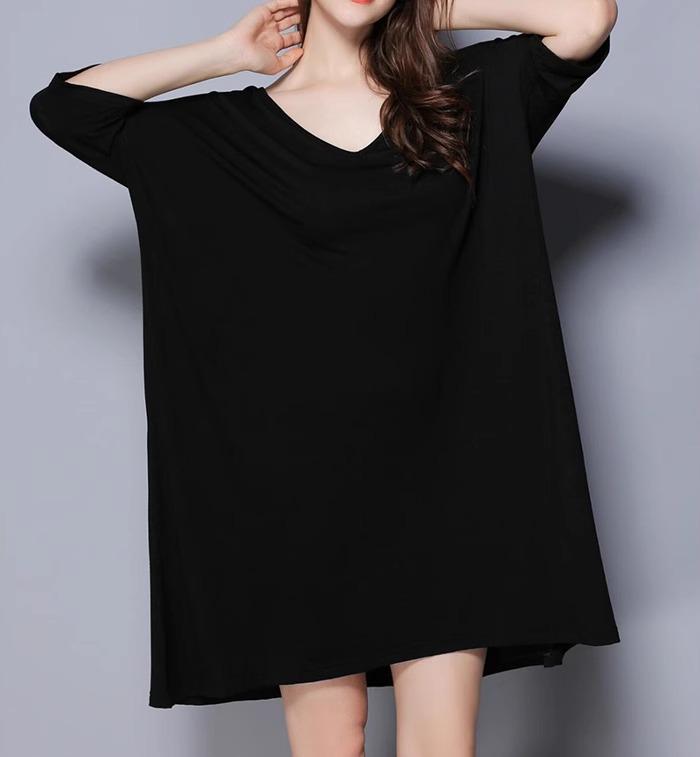 Women's Modal V-Neck Midi Dress - Loose, Plus Size, Summer Nightdress, Maternity