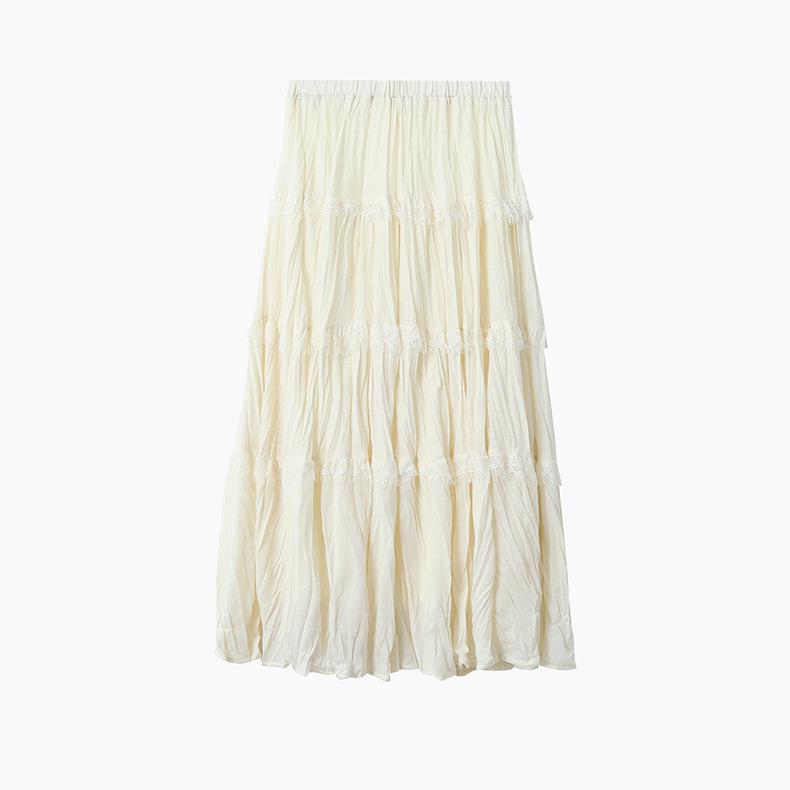 French Retro Crinkled Lace High-Waisted A-Line Layered Skirt for Women, 2026 Spring Collection