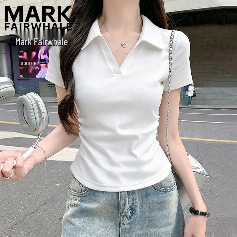 MARK FAIRWHALE Women s Polo Neck Pleated Waist T-Shirt L белый