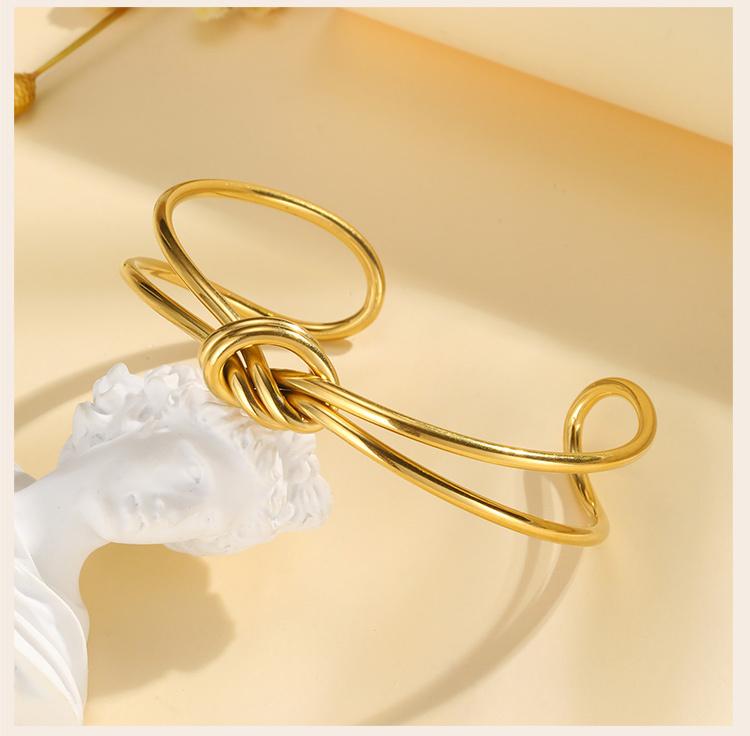 Women Open Cuff Bangle,  Tie The Knot Bangle Bracelet, Gold Plated Forever Love Knot Infinity Stainless Steel Jewelry