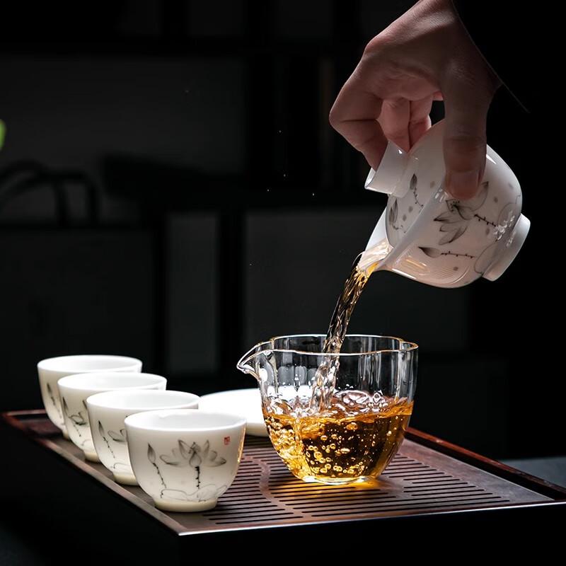 Elegant Hand-Painted Lotus Porcelain Gaiwan Tea Set