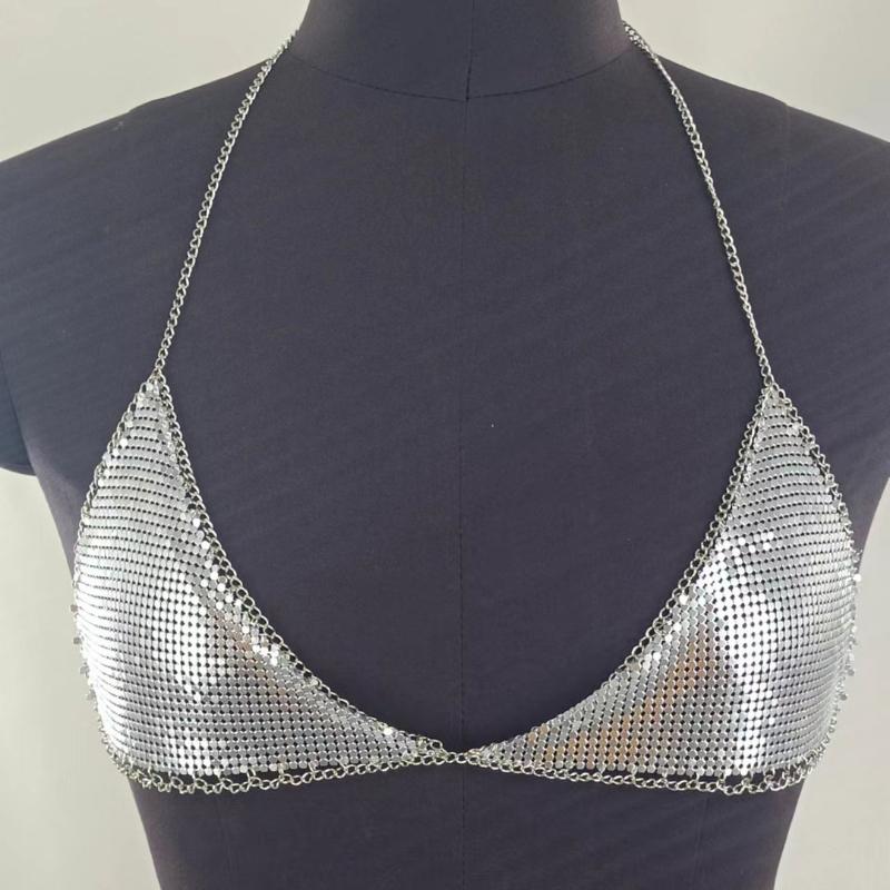 

Жилет, Сексуальный, Блестящие бриллианты, Пайетки, Металлическая цепочка, Сплайсинг, На шею V-образный вырез, Без спины, Обтягивающий грудь жилет, Аксессуары для вечеринок one size fits all серебряный