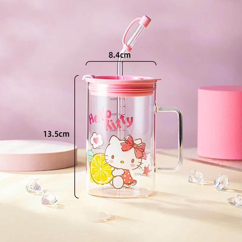 Pour Sanrio Tasse à Café en Verre avec Paille pour Dessin Animé Cinnamoroll& Kuromi Impression Maison Tasse à Eau avec Paille et Échelle Tasse à Jus Lait