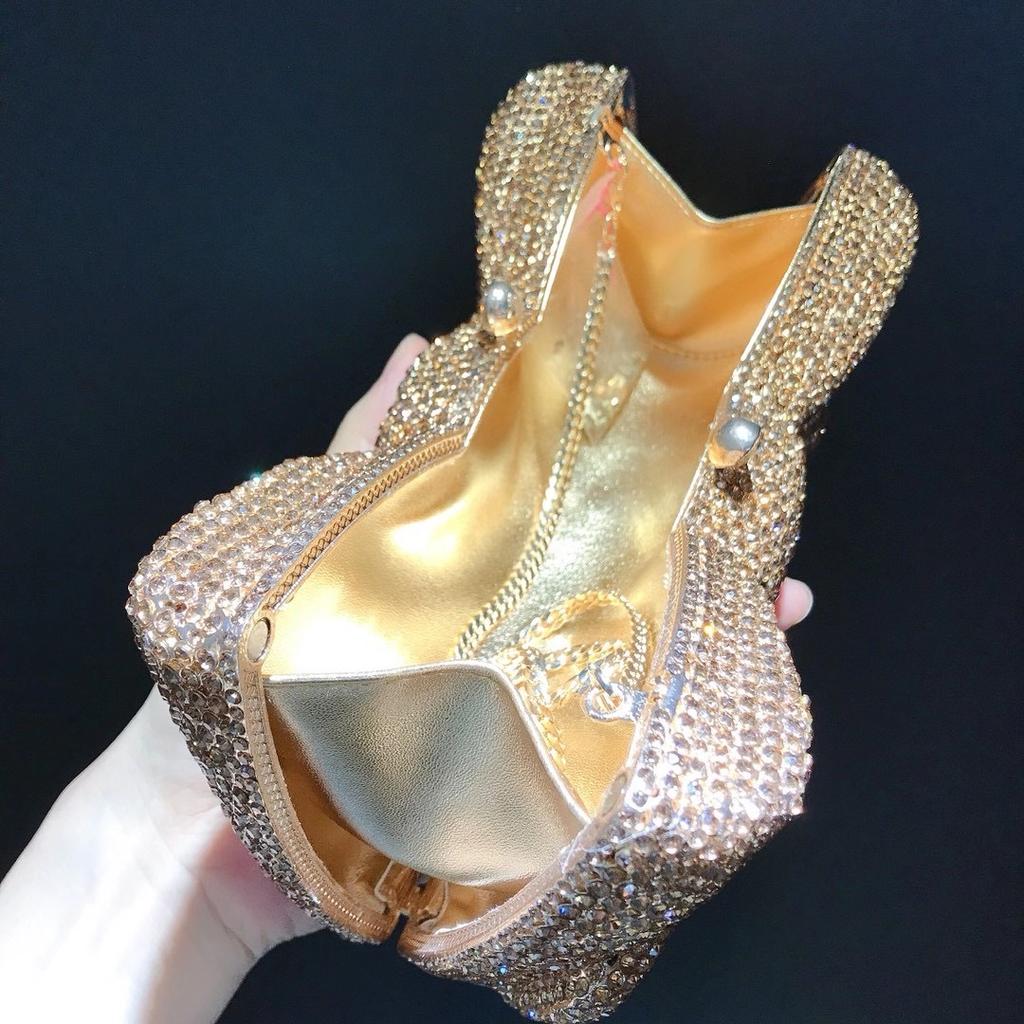 WHTUOHENG Luxuriöse Diamant Strass Schleife Abend-Clutch-Tasche für Damen Hochzeits-Tasche Party Abschlussball Formell Kristall Minaudiere Handtasche