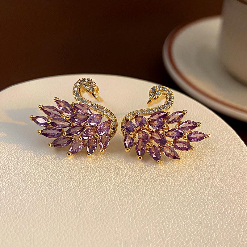 S925 Silver Needle Swan Earrings with Micro-Inlaid Zircon – Elegant, Fashionable, and Versatile