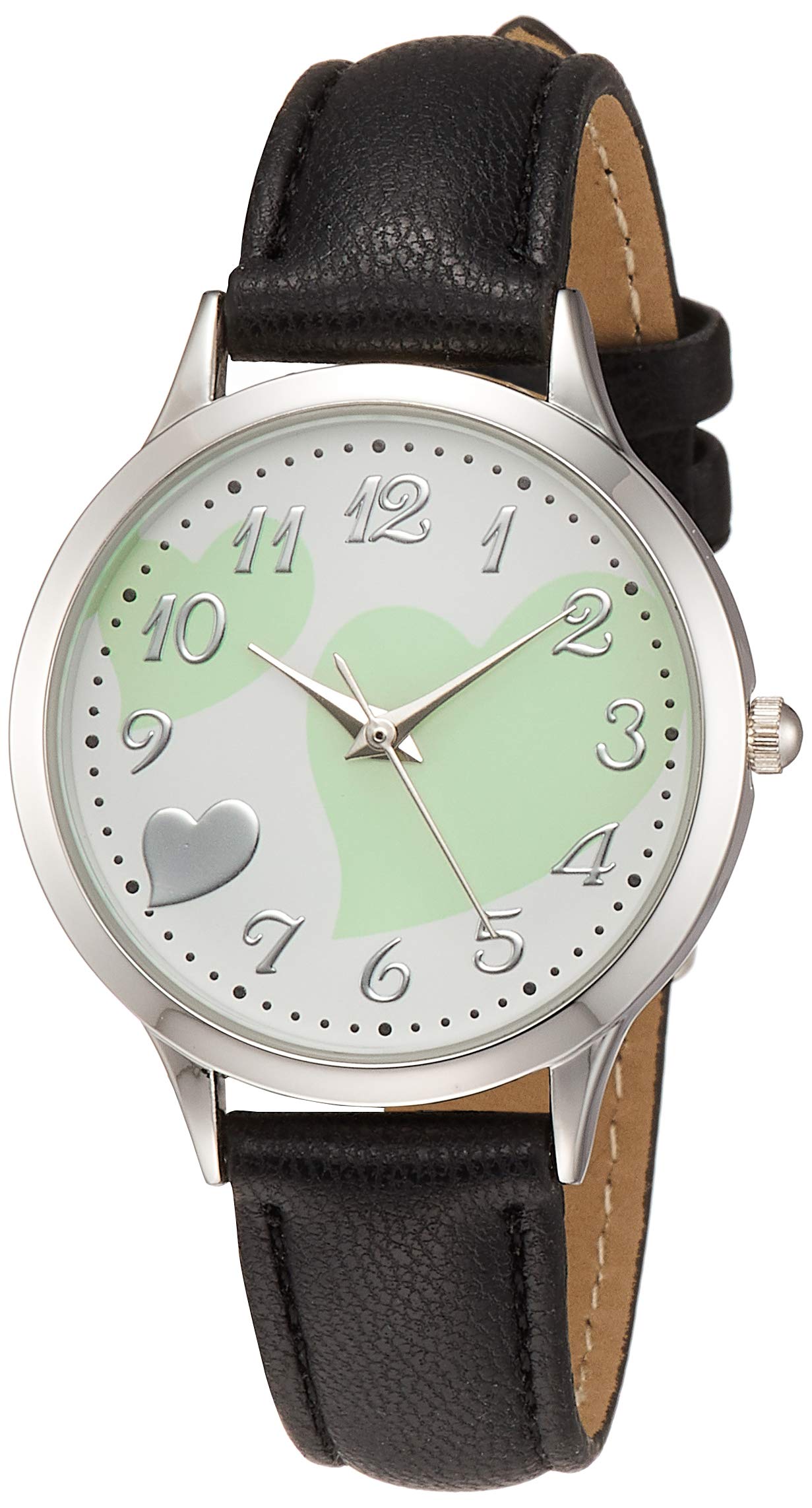 

[Arias] Analog Amalfidia Waterproof Leather Strap Heart Green Dial WW19011A-92 Women s Black