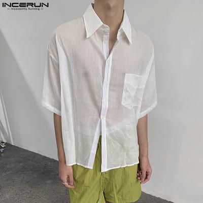 Übergroße Herren Halbarm Transparente Button-Down Freizeithemden
