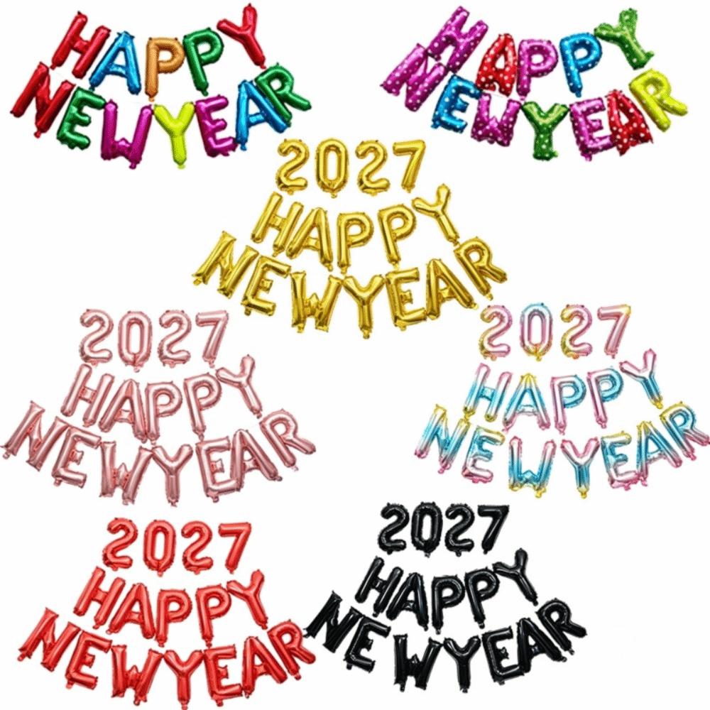 Holiday Ornaments Colorful Foil Balloons Happy New Year 2027 16 inch Balloon Set