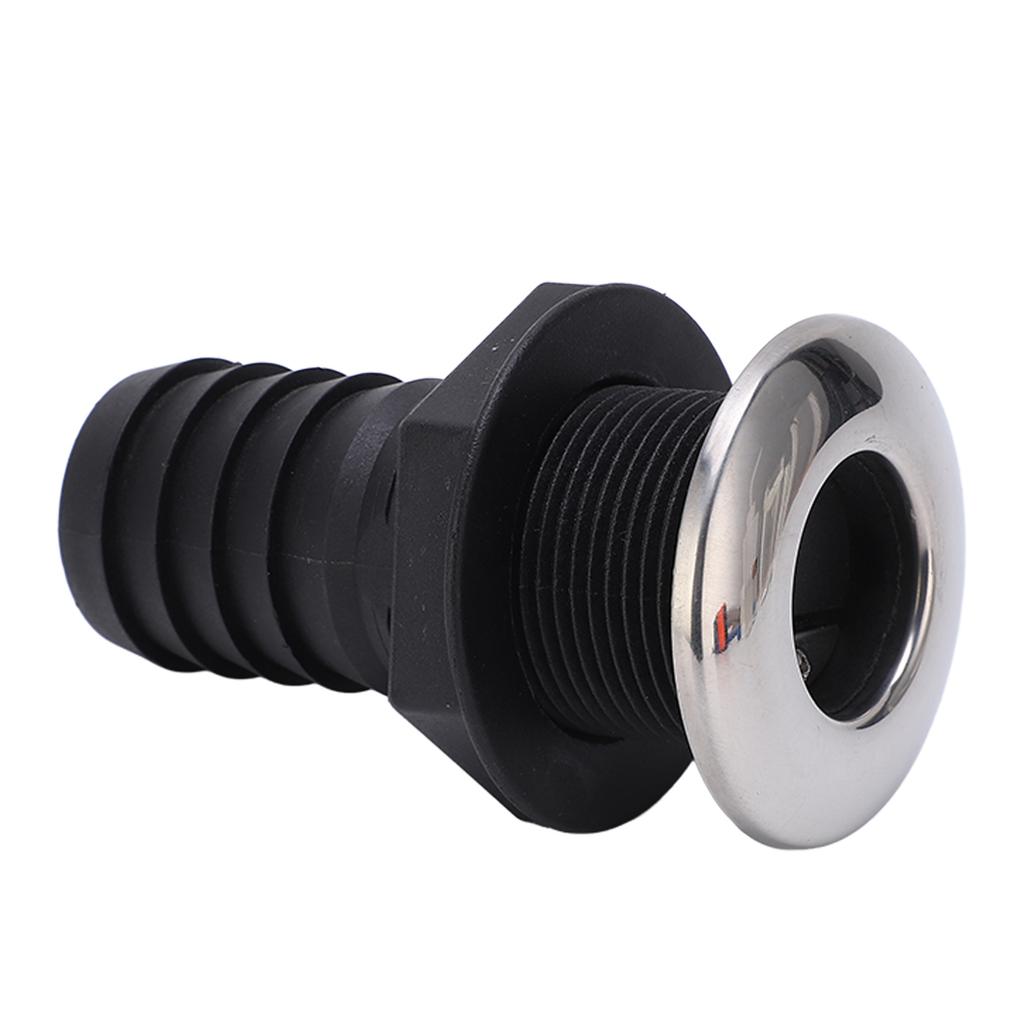 1 1 2in Through Hull Drain Straight Black with Stainless Steel Cover Flapper for Boats Yachts Ships