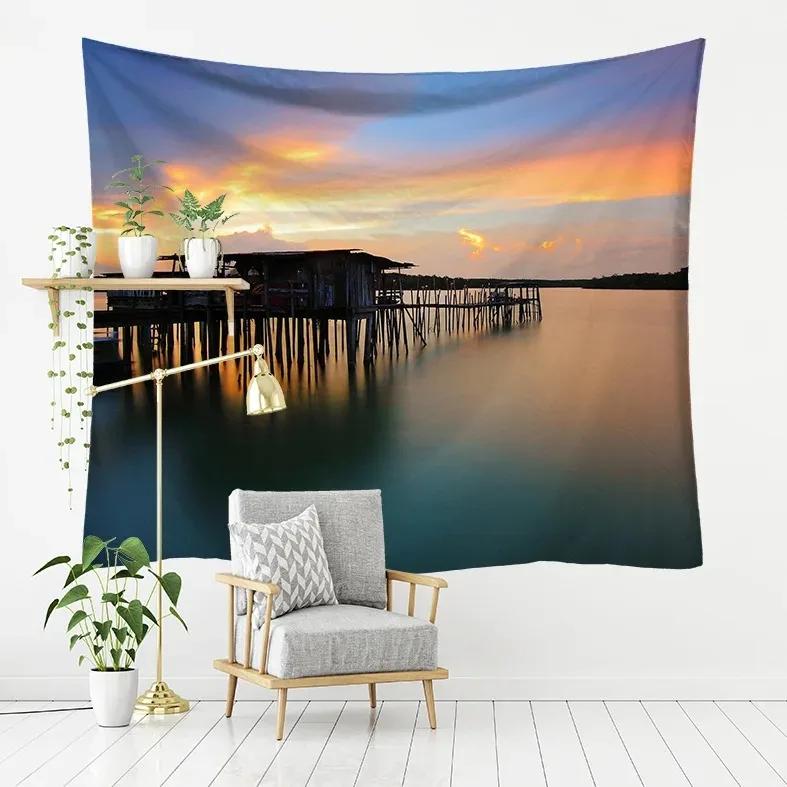 Wave Beach Boat Pattern Hanging Cloth Home Wall Decoration Tapestry Bedroom Living Room Tapestry