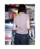 Saendeusaundeu (Women) Striped Short Sleeve T-Shirt Brown