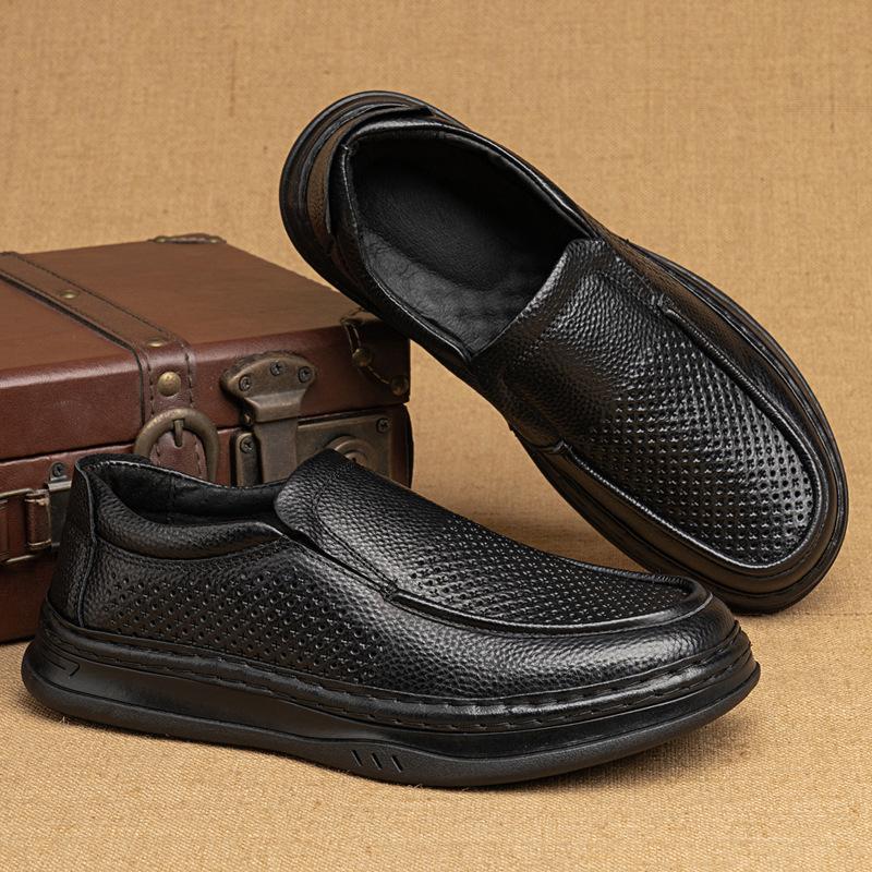 New Top Layer Cowhide Leather Shoes Business Casual Leather Shoes Hollowed Out Hole Shoes One Foot on Foot Shoes Men's Leather Shoes
