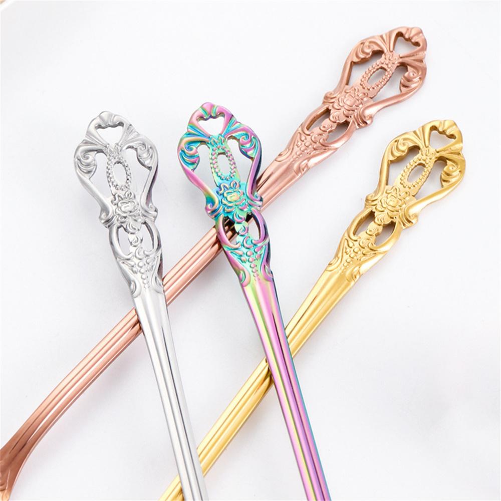 1/3PCS Teaspoon European-style Carved Stainless Steel Small Gift Tableware Long Handle Colorful Kitchen Accessories