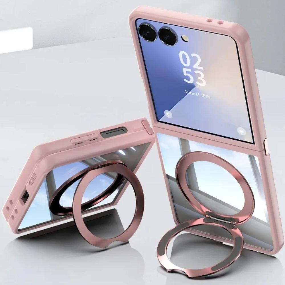 360° Ring Holder Clear Phone Case for Samsung Galaxy Z Flip 7 FE 6 5 Flip7 Flip6 Flip5 5G Kickstand TPU+PC Magnetic Cover
