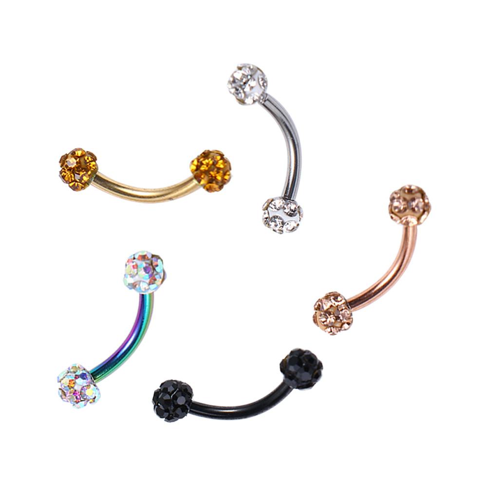 For Earrings Curved Barbell Rhinestone Piercing Jewelry Fake Lip Stud Ball Nose Ring Eyebrow Stud