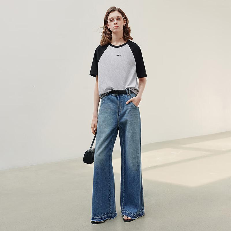 Chuyu Women's 2025 Summer Cotton Antimicrobial Contrast Letter Print Short Sleeve T-Shirt