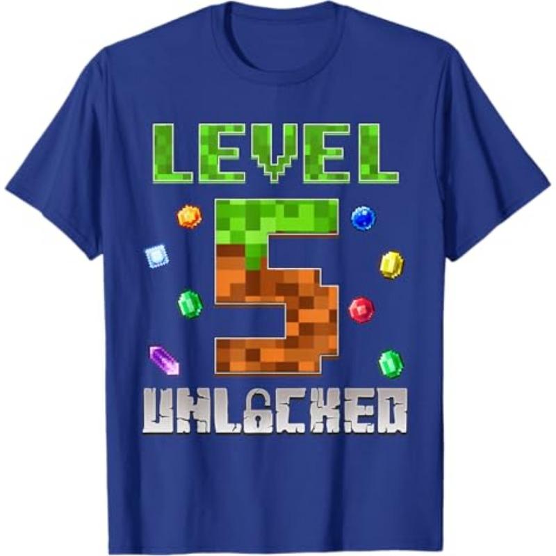 Birthday Boy Level 10,9,8,7,6,5 Unlocked 5th, 6th, 7th, 8th, 9th, 10th Birthday Game Pixel T-Shirt Boys Fashion B-day Saying Tee 110
