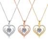 Female Crystal White Zircon Stone Heart Pendant Necklace Vintage Gold Color Wedding Jewelry For Women