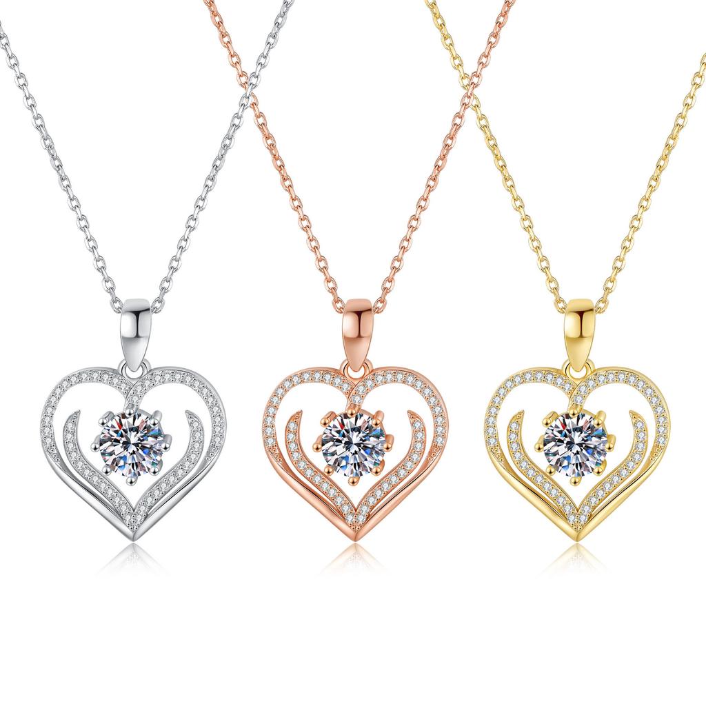 Female Crystal White Zircon Stone Heart Pendant Necklace Vintage Gold Color Wedding Jewelry For Women
