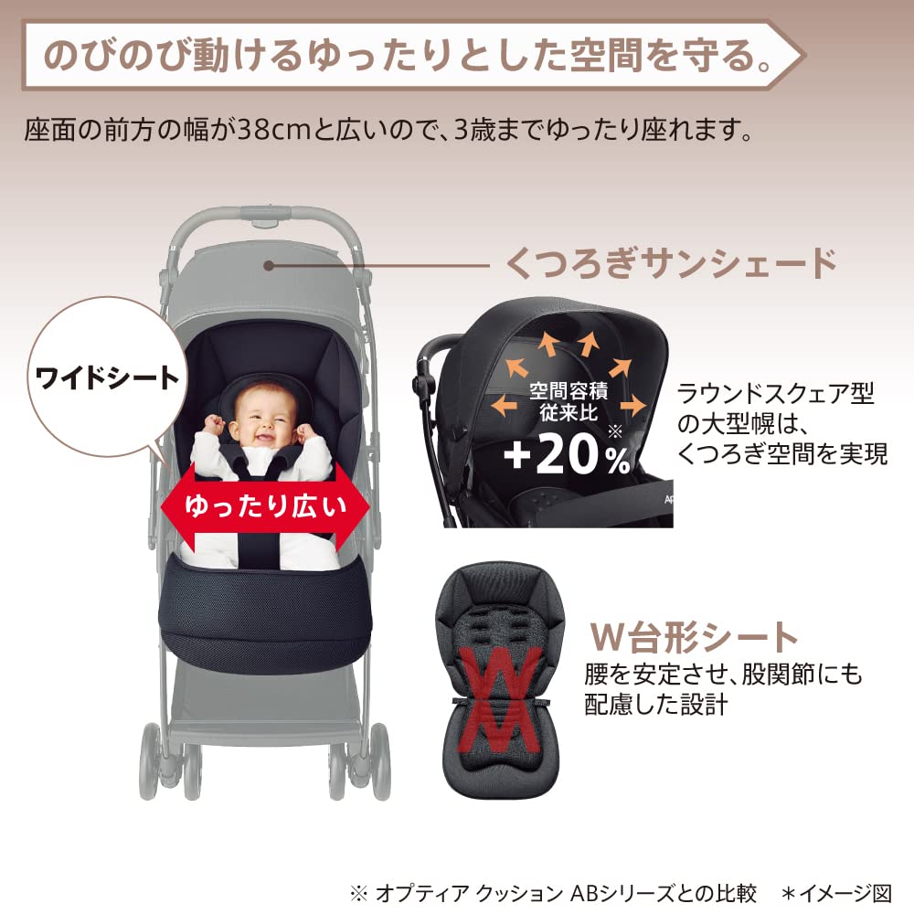 Aprica Optia Cushion Grace A-Type Stroller, for ages 1 month to 36 months, Multifunctional, Dual-Facing, Automatic 4-Wheel Stroller (Onyx Black),