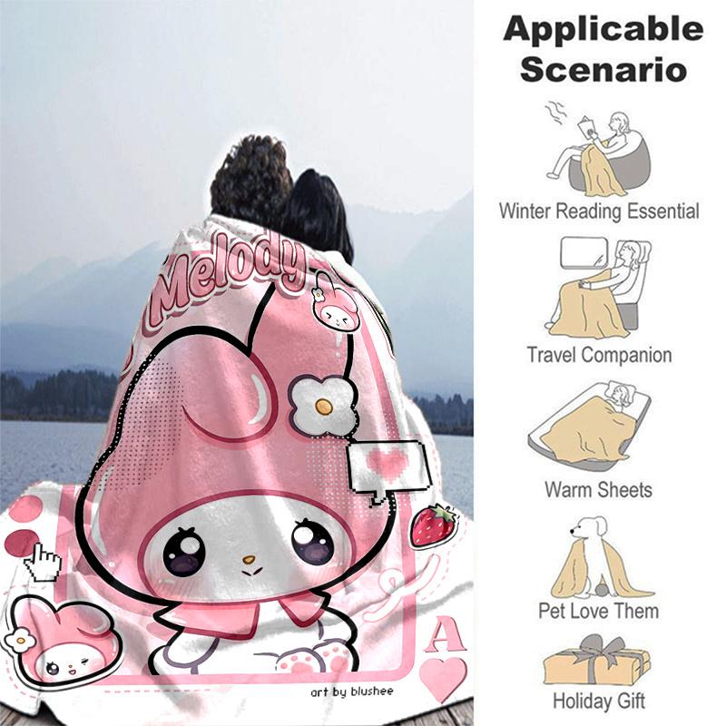 1pc Pink Bunny My Melody Blanket, Seasonal Home Decor Gift for Family and Friend, Soft Throw Blanket Suitable for All Seasons, Living Room, Travel, Ca