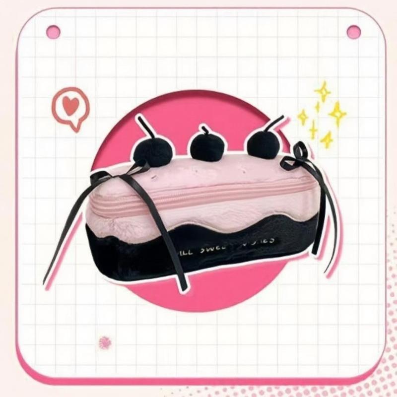 Cute Plush Cherry Cake Pen Bag Exquisite Storage Large Capacity