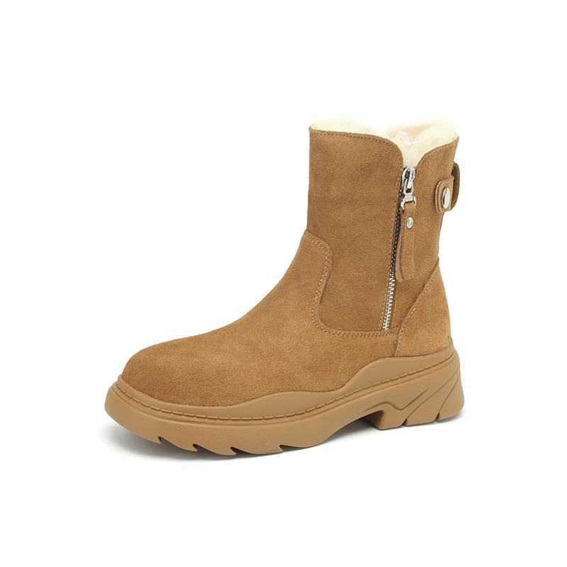 Модные Теплые 2025 Новые Зимние Ботинки Натуральная Кожа Коровья Замша Толстый Высокий — фото 8