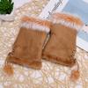 Hand Girls Mitten Trim Color Wrist Warm Fashion Soft Rabbit Fur Fingerless Women Gloves