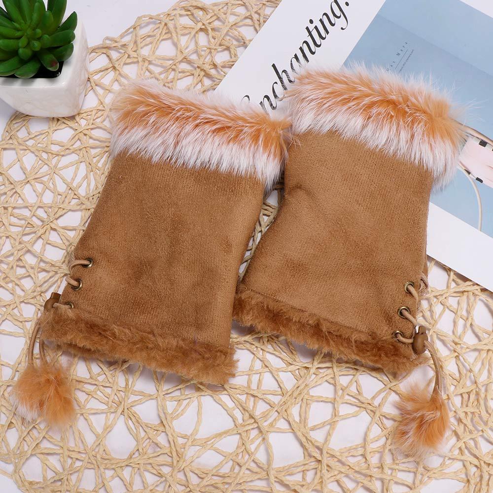 Hand Girls Mitten Trim Color Wrist Warm Fashion Soft Rabbit Fur Fingerless Women Gloves