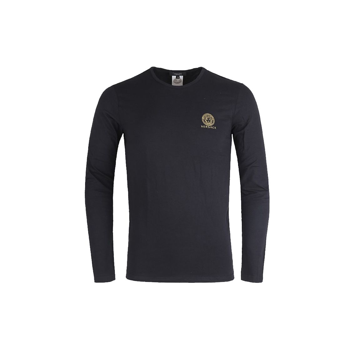 Versace Effen Kleur Ronde Hals Slim Fit Lange Mouwen T-shirt Heren Tops Zwart AUU01007-A232741-A1008 L